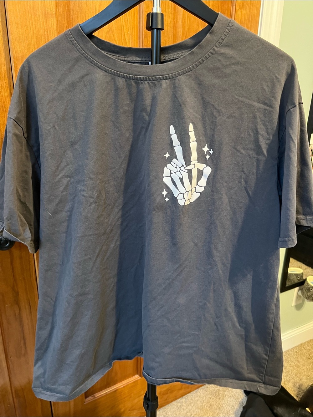 Graphic Tee - Charcoal Skeleton Hand Peace Design